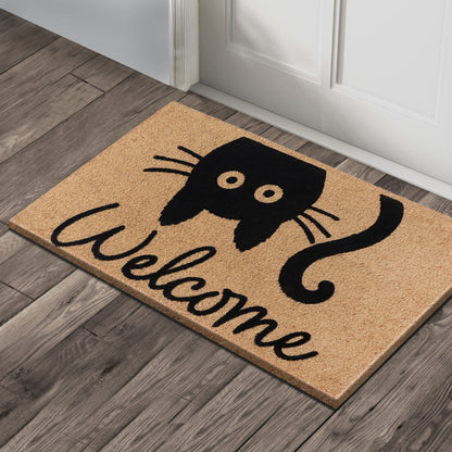 A1HC Natural Coir Flocked Door mat with Heavy Duty Non-Slip PVC Backing, Low-Profile Durable Doormat
