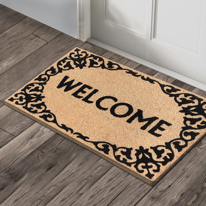 A1HC Natural Coir Flocked Door mat with Heavy Duty Non-Slip PVC Backing, Low-Profile Durable Doormat