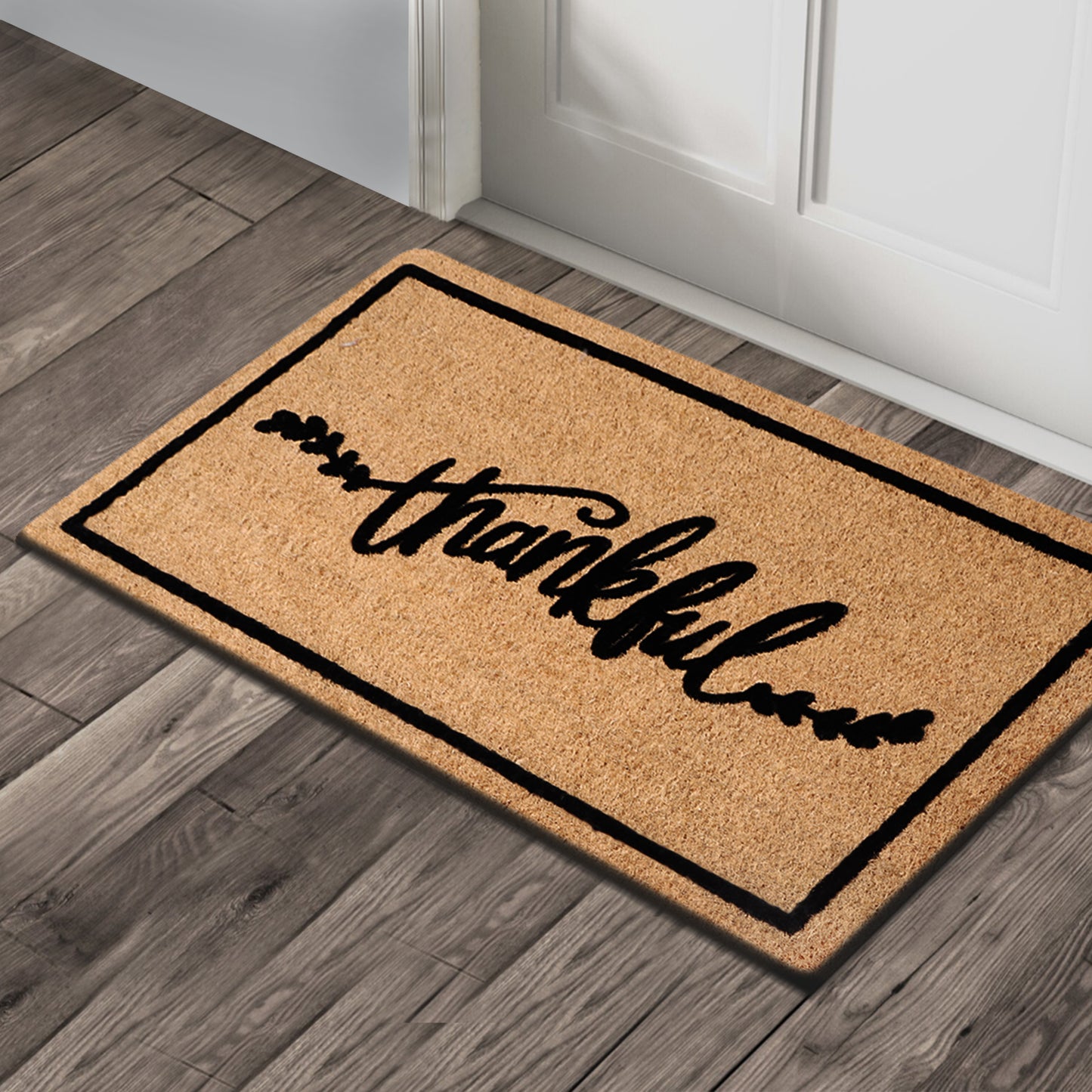 A1HC Natural Coir Flocked Door mat with Heavy Duty Non-Slip PVC Backing, Low-Profile Durable Doormat