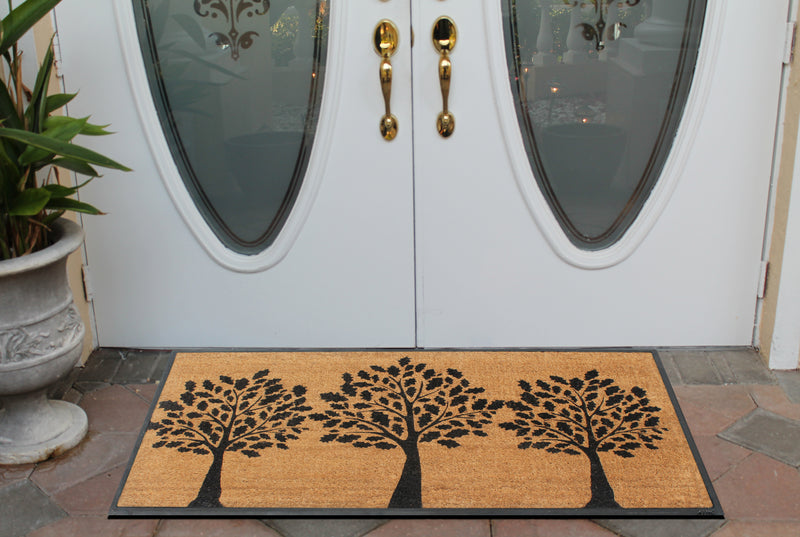 Black Welcome Three Trees Monogrammed Doormats