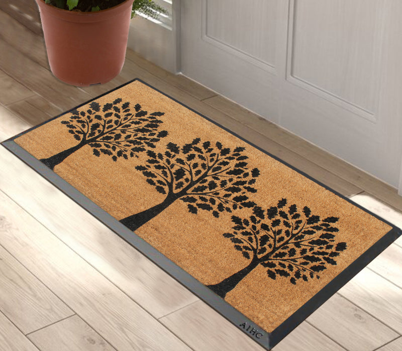 Black Welcome Three Trees Monogrammed Doormats