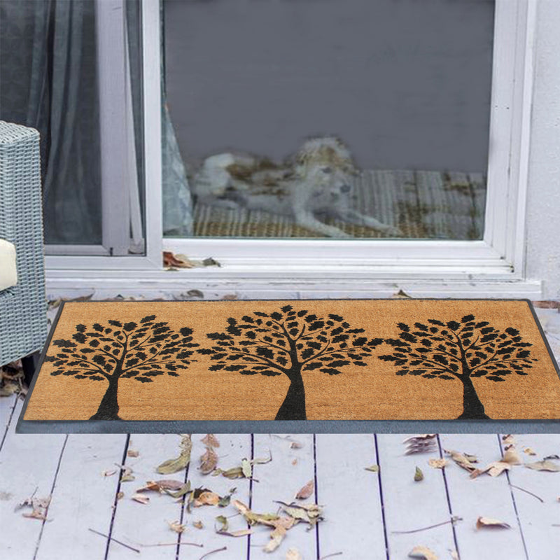 Black Welcome Three Trees Monogrammed Doormats