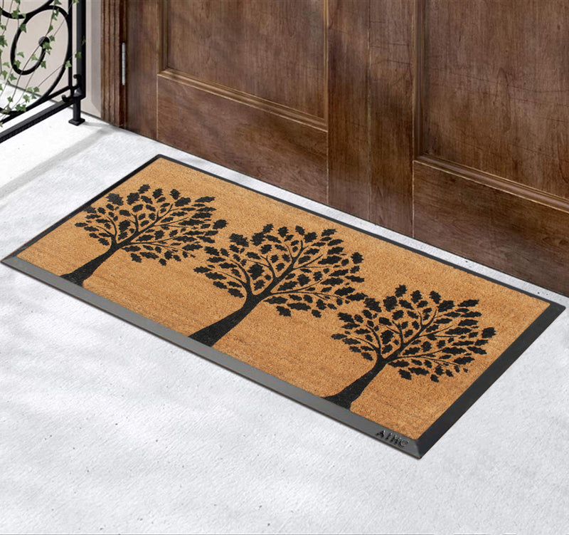 Black Welcome Three Trees Monogrammed Doormats